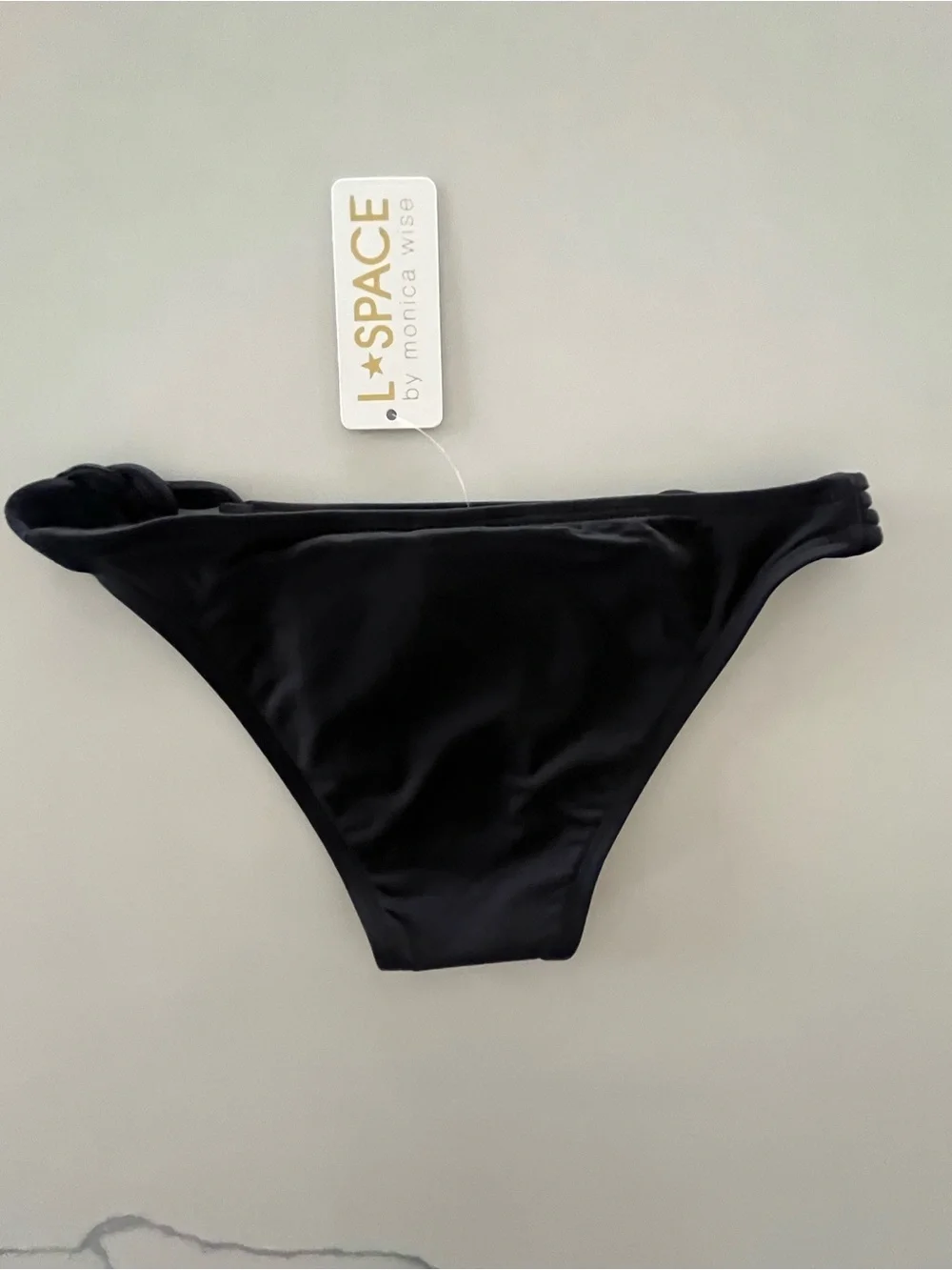 NWT L*SPACE by Monica Wise Forget me Knot Black Braided Side Bikini Bottom XS